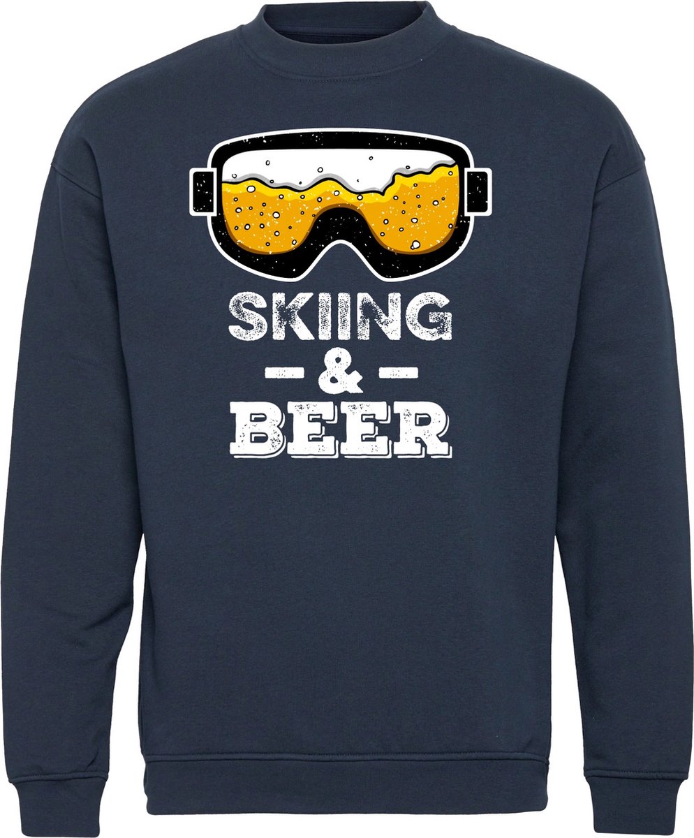 Sweater Skiing & Beer | Apres Ski Verkleedkleren | Ski Pully Heren | Foute Party Ski Trui | Navy | maat 4XL